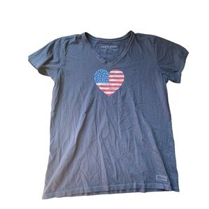 Life Is Good Navy Crusher Tee Heart Flag L